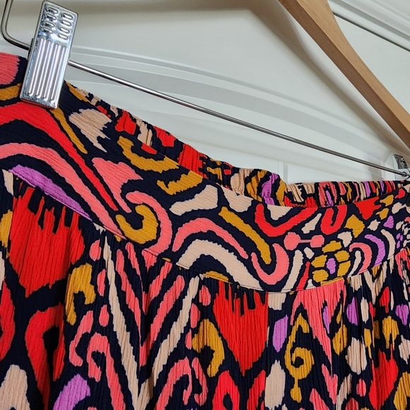 NWT Boden Grace Ikat Navy Pink Coral Crinkle Wide Leg Pull On Pants Size 14 - Picture 4 of 9